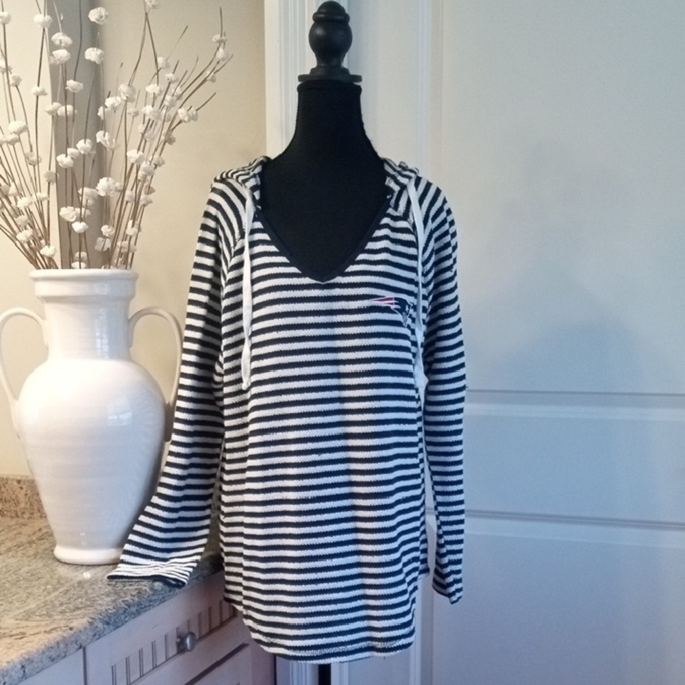 NFL Team Apparel Patriots Navy/White Striped Hoodie
